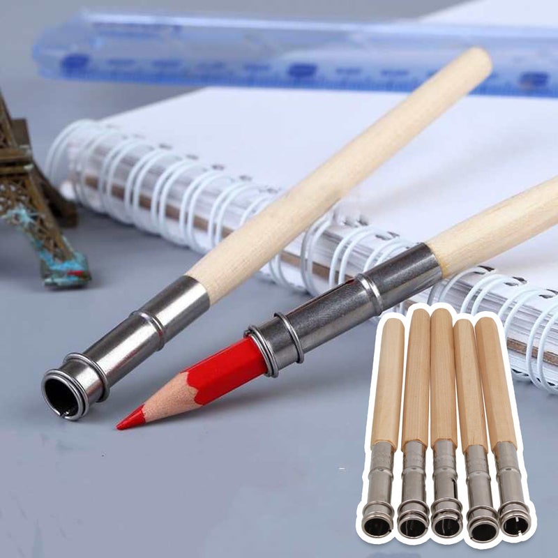 RDEXP Adjustable Wooden Pencil Extenders Holders Art Pencil Lengthener for School Supplies Pack of 5 - Image 5